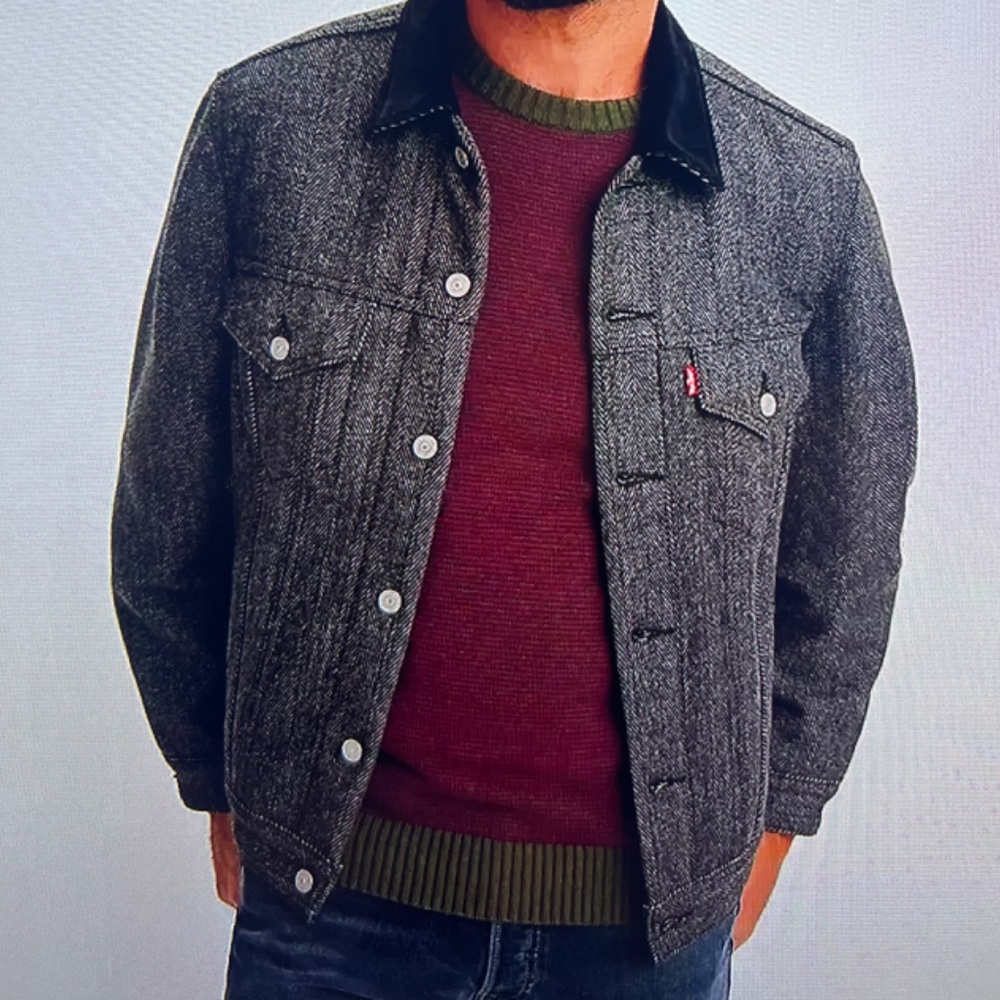 HERRINGBONE LINED VINTAGE FIT TRUCKER JACKET